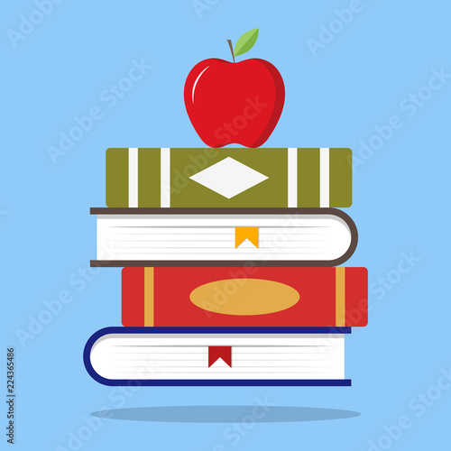 Red apple on a pile of books illustration