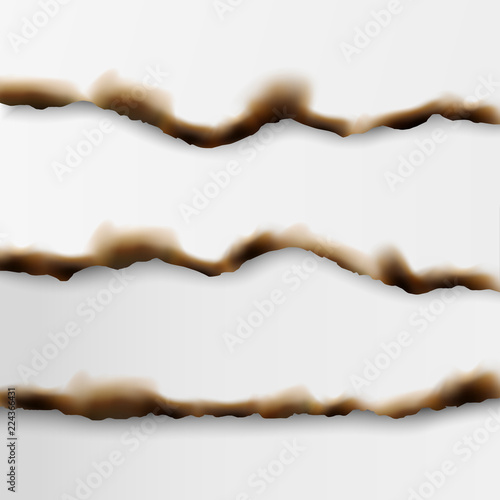 Set of vector realistic torn and burnt paper edges with shadows