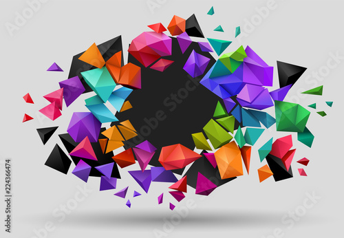 Low poly background, colorful shattering elements explode outwards, with room for text, eps10 vector