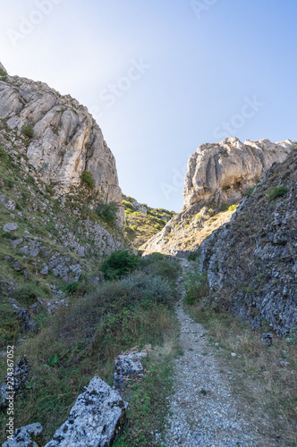 Photograph of a pass between the mountain in the Cantabrica mountain range in Leon (Spain)