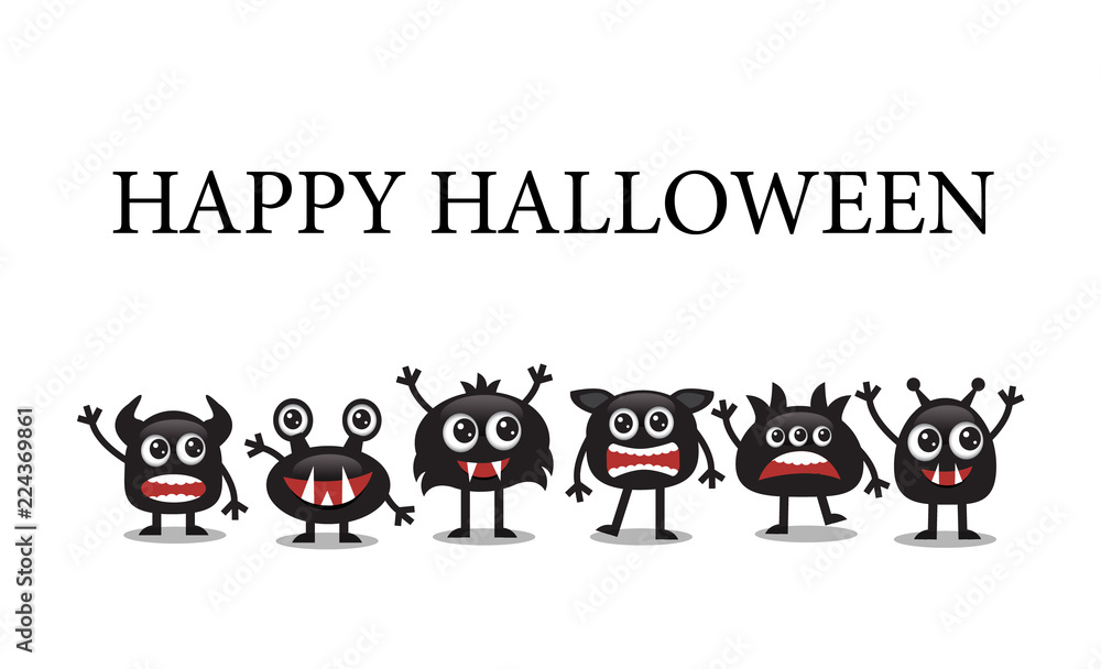 Fototapeta premium cute little black monsters stand in a row on a white background