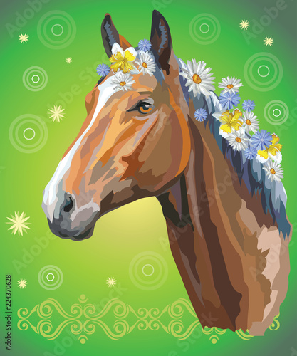 Horse portrait with flowers5 photo