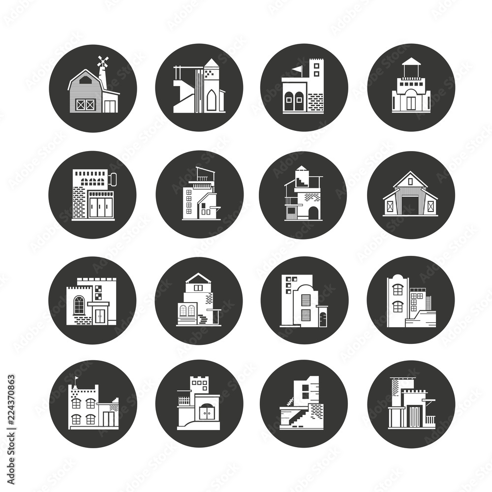 building icon set in circle buttons building icon set in circle buttons