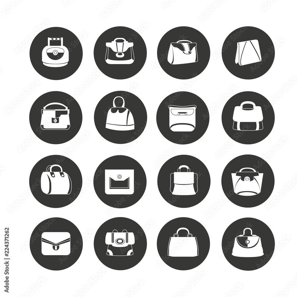 fashion bag icon set in circle buttons