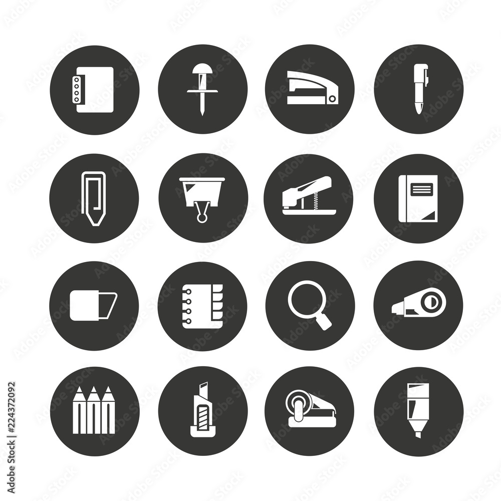 office supply and stationery icon set in circle buttons office supply and stationery icon set in circle buttons