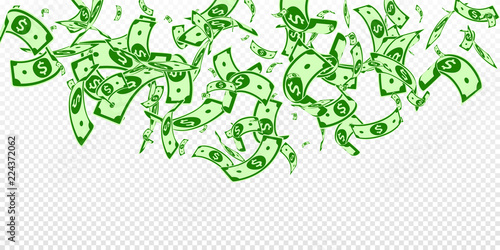 American dollar notes falling. Random USD bills on