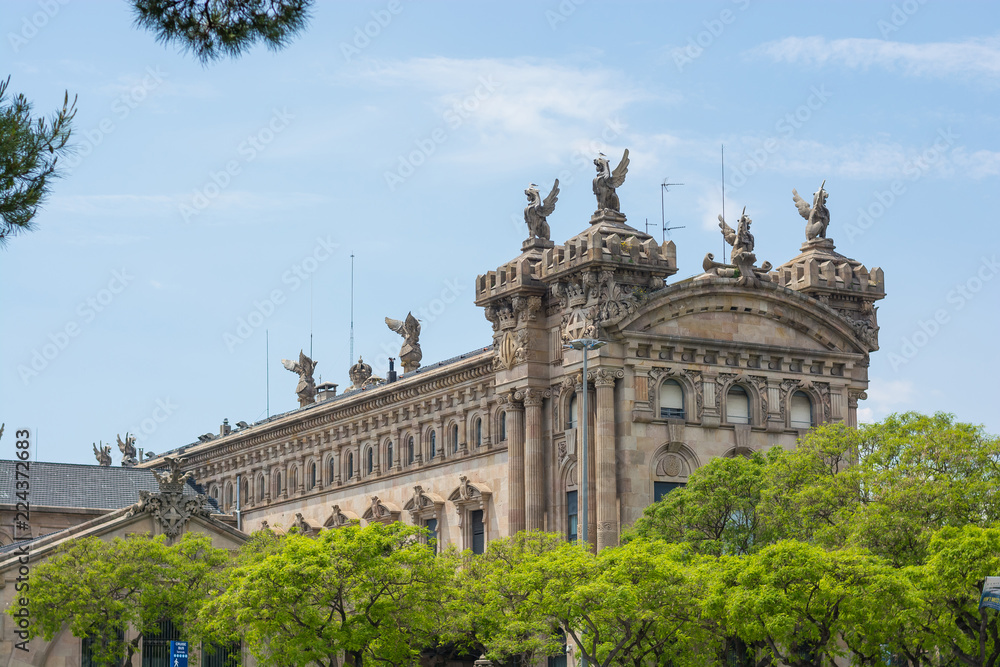 Barcelona, Spain. The monumental building of the port customs is one of Barcelona's notable attractions.