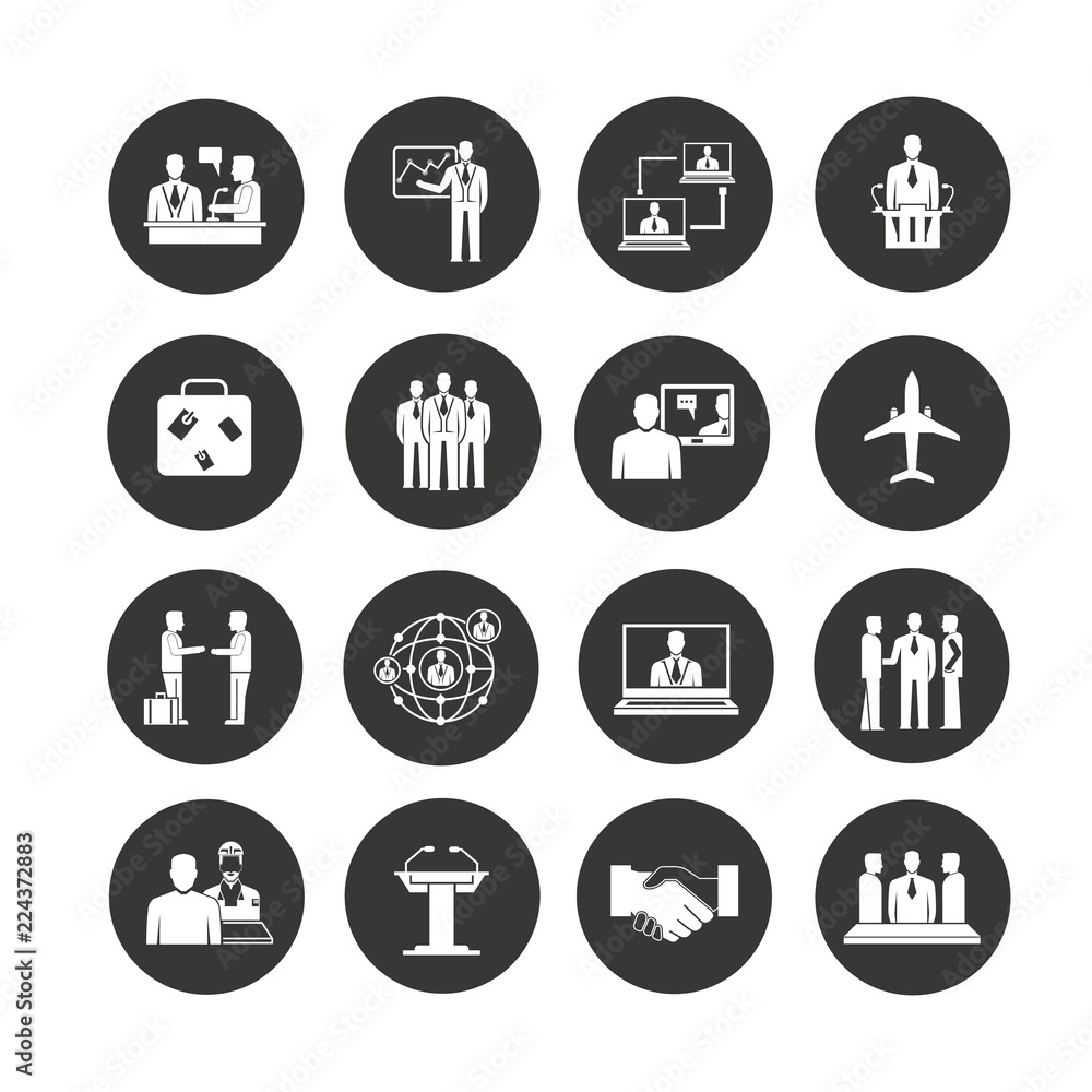 business management icon set in circle buttons business management icon set in circle buttons