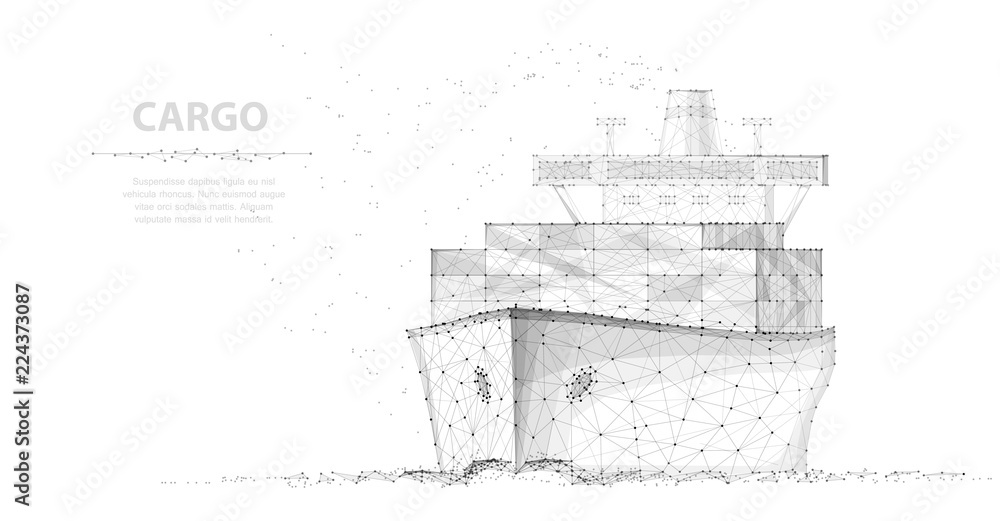 Worldwide cargo ship. Abstract Polygonal wireframe vector.