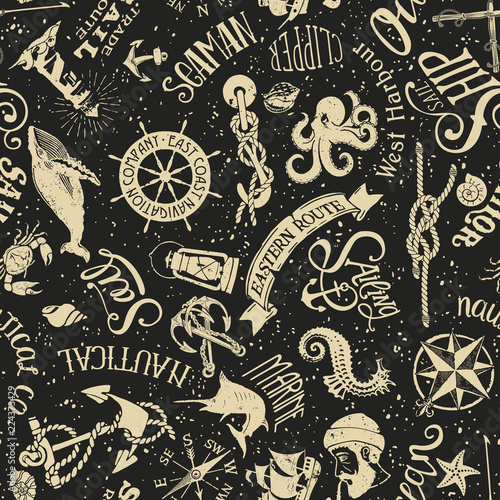 vintage nautical and marine elements wallpaper abstract vector seamless pattern