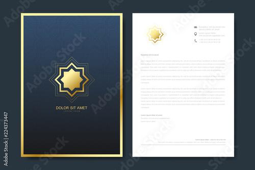 Elegant letterhead template design in minimalist style with Logo. Golden luxury business design for cover, banner, invitation, letterhead, branding card, brochure.