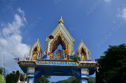 Wat Khao Wong Phra Chan or Khok Samrong temple at top of mountain for thai people and travelers travel visit and respect pray on January 8, 2011 in Lopburi, Thailand photo