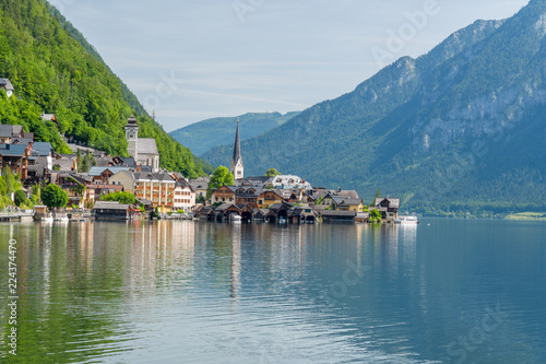 Aussicht auf das Dorf Hallstatt, Salzkammergut, Österreich