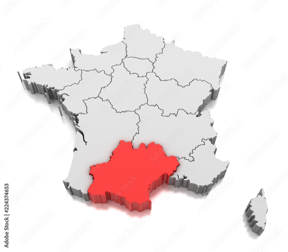 Obraz premium Map of Occitanie region, France