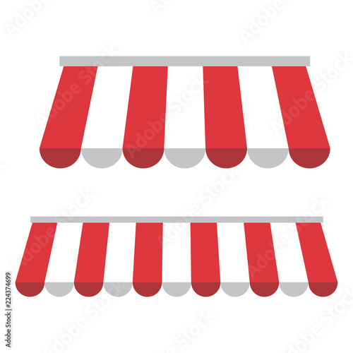 Set of awnings with red and white stripes. Vector illustration