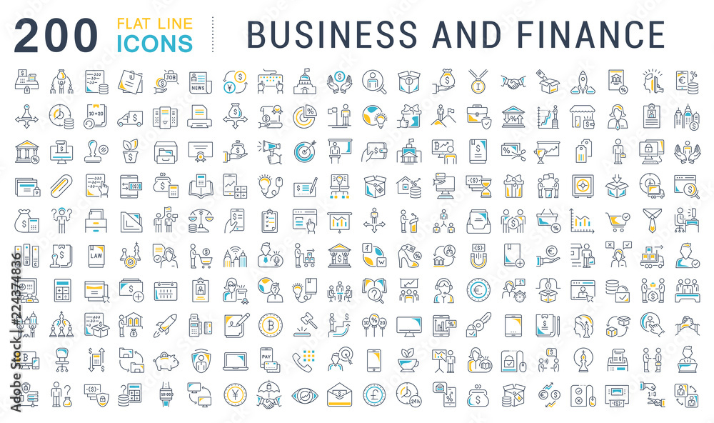 Set Vector Line Icons of Business and Finance. - obrazy, fototapety, plakaty 