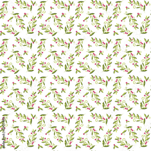 Branch of cranberries with berries vector pattern 