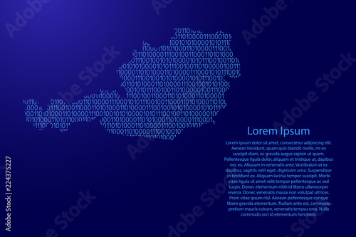 Austria map abstract schematic from blue ones and zeros binary digital code with space stars for banner, poster, greeting card. Vector illustration.