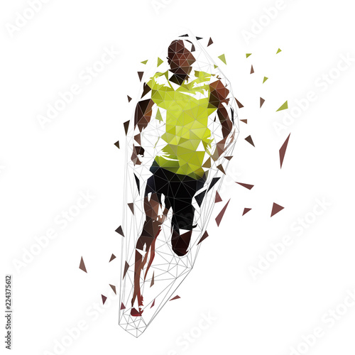 Run. Sprinting man, low polygonal geometric illustration. Vector running man, front view