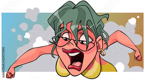 cartoon aggressive angry woman screaming looking down
