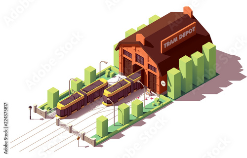 Vector isometric tram depot building