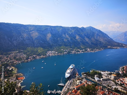 Stunning Scenic Views from Various Stages of Climb up the Castle of San Giovanni in Kotor Montenegro containing Blue Sea and Mountain Views
