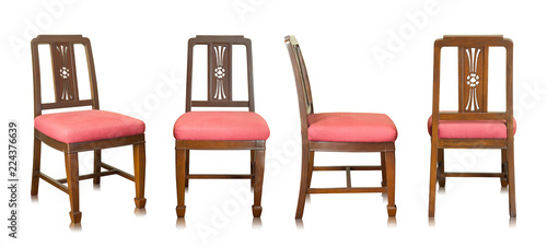 set of red wooden chair isolated on white background