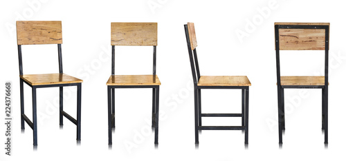 set of wooden chair isolated on white background