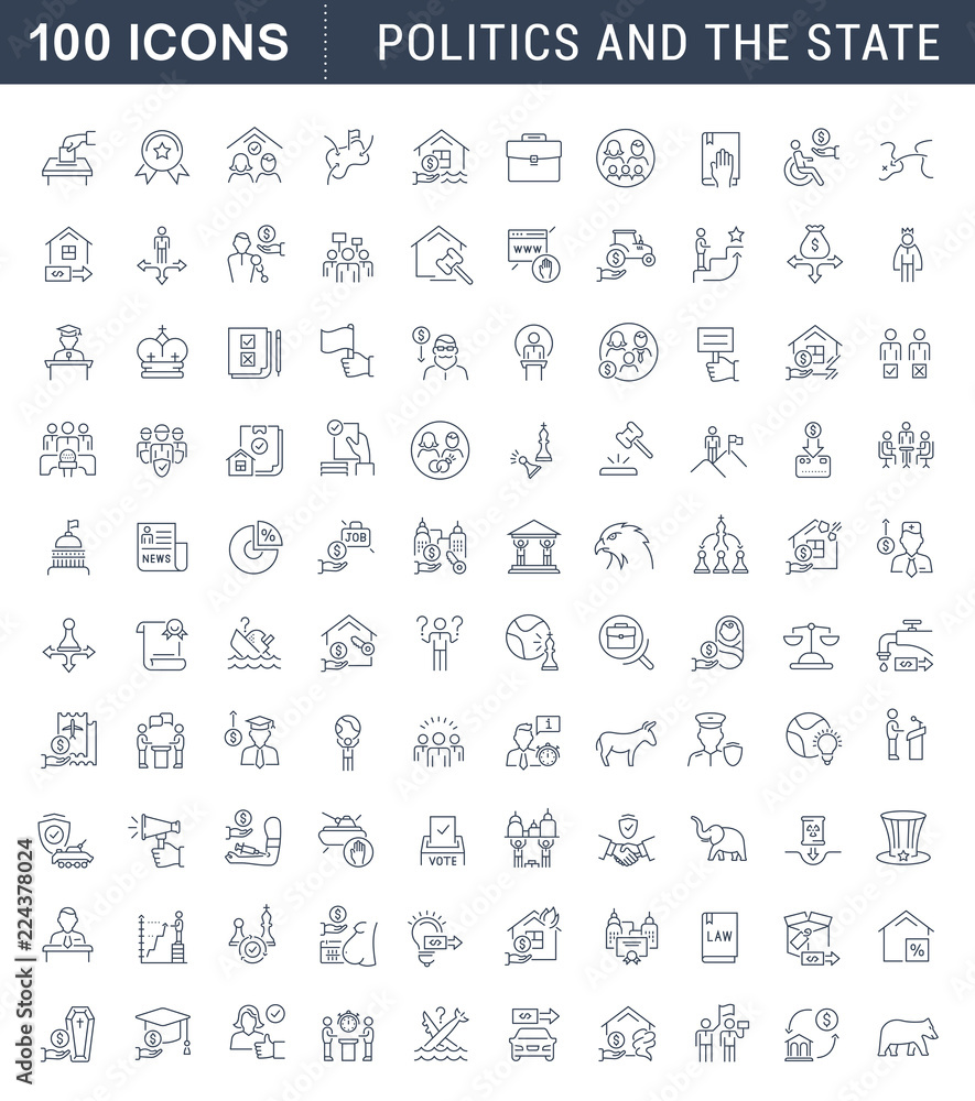 Set Vector Line Icons of Politics and the State. Set Vector Line Icons of Politics and the State.