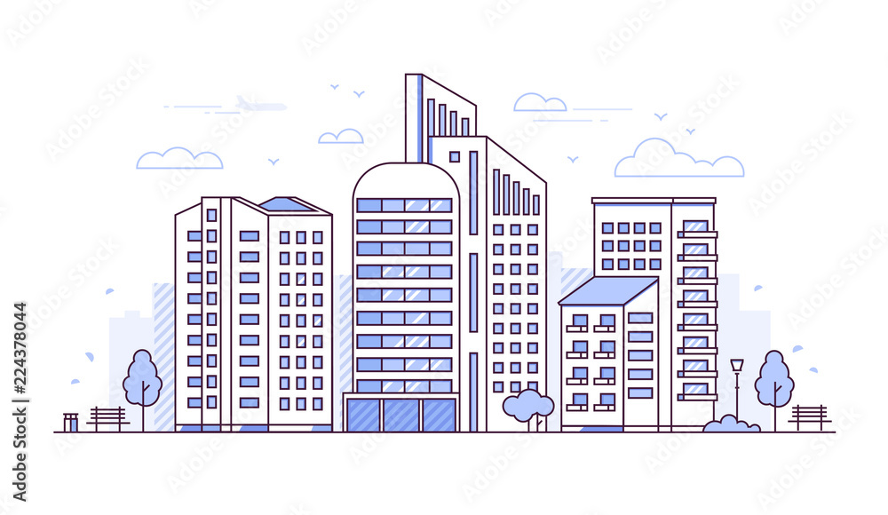 Fototapeta premium Urban landscape - modern thin line design style vector illustration