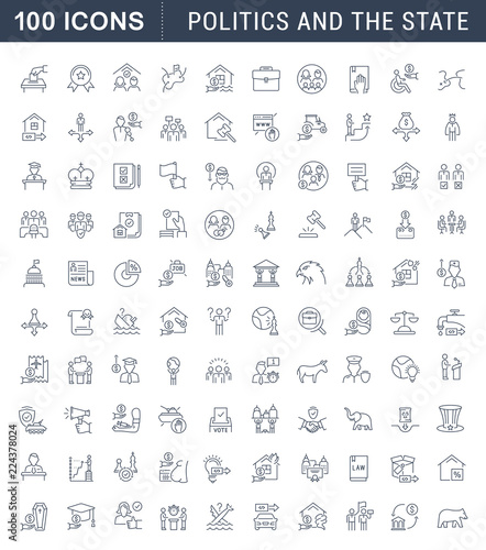 Set Vector Line Icons of Politics and the State.