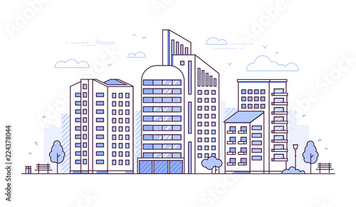 Urban landscape - modern thin line design style vector illustration