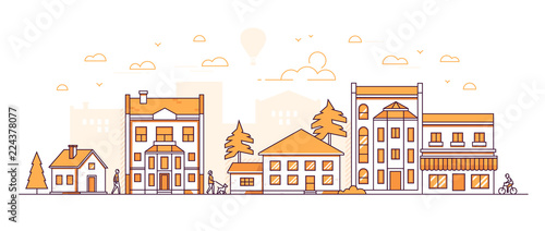 City block - modern thin line design style vector illustration