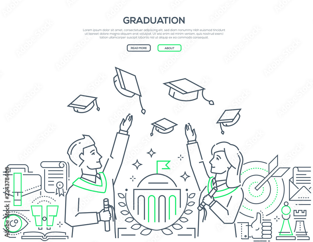 Graduation - colorful line design style web banner