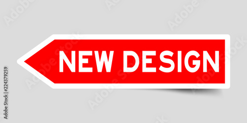 Red color arrow label sticker with word new design on gray background