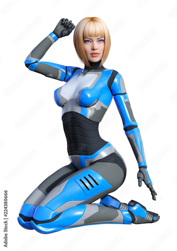 3D Rendering Female Robot on White 3D Rendering Female Robot on White