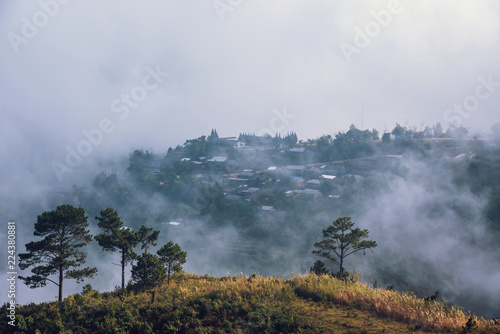 Mountain view Village in the valley In the morning Asia Tropical. Phu tubberk Thailand