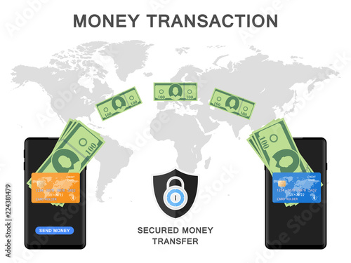 Mobile Phone Money Transaction All Around the World Safe transaction Illustration Vector Icon