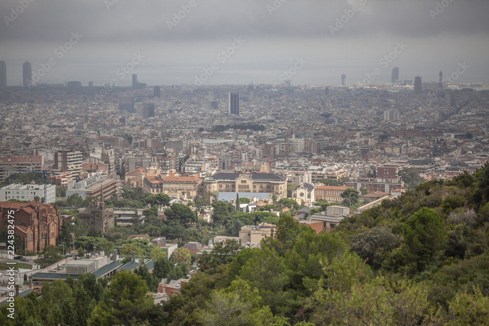 General city view from lookout of Collserola mountain,Barcelona.