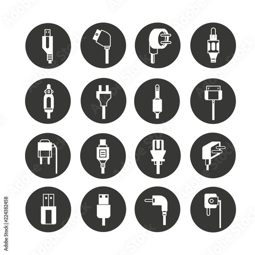 electric plug icon set in circle buttons