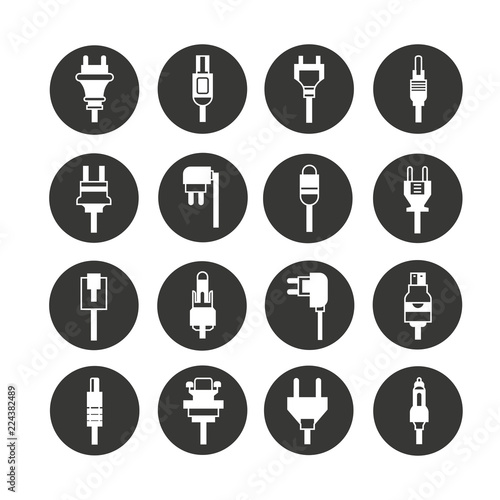 electric plug icon set in circle buttons