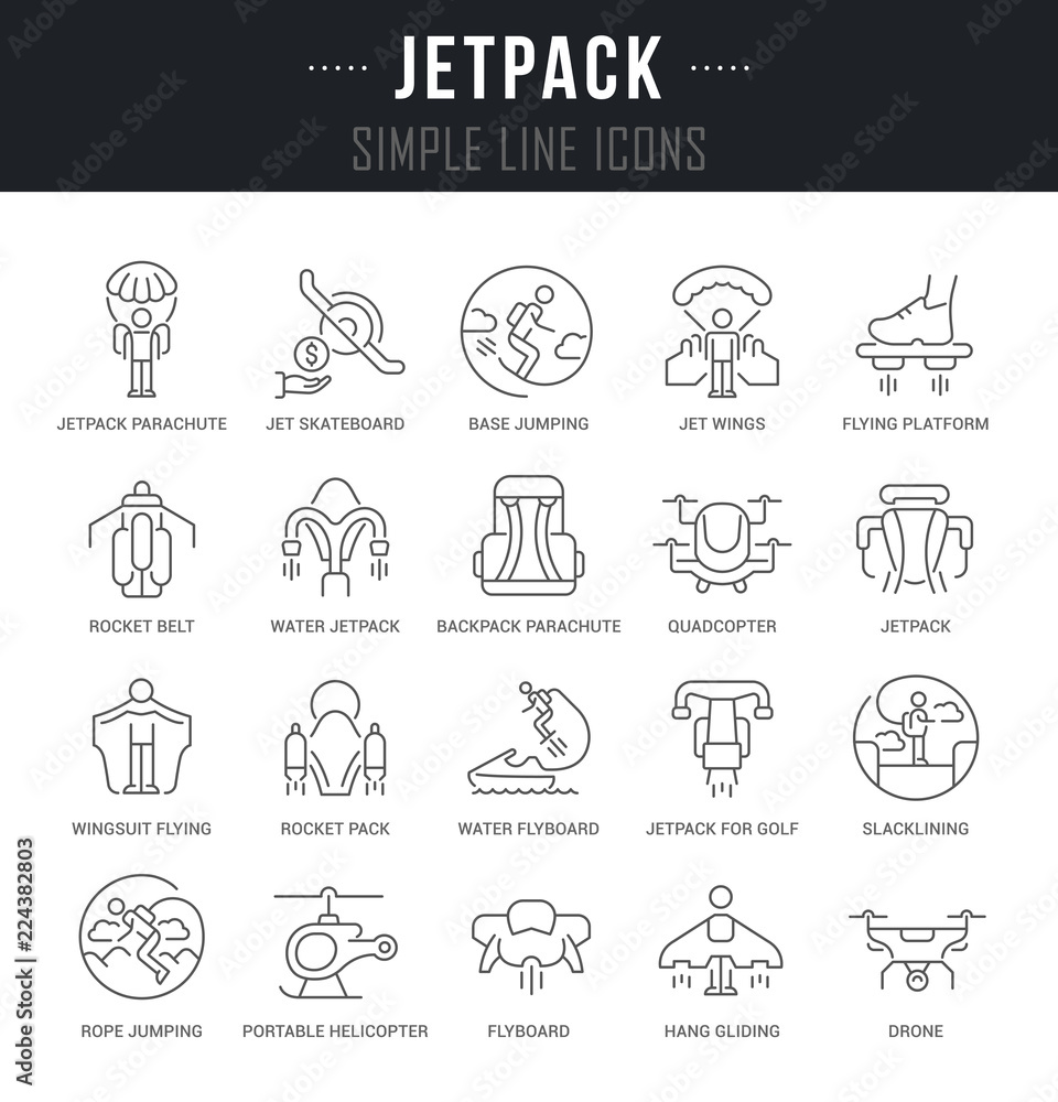 Set Vector Line Icons of Jetpack. Set Vector Line Icons of Jetpack.
