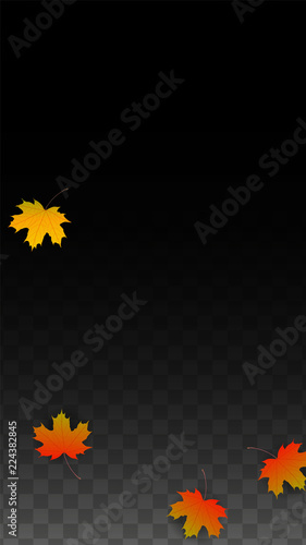 September Vector Background with Golden Falling Leaves. Autumn Illustration with Maple Red, Orange, Yellow Foliage. Isolated Leaf on Transparent Background. Bright Swirl. Suitable for Posters.
