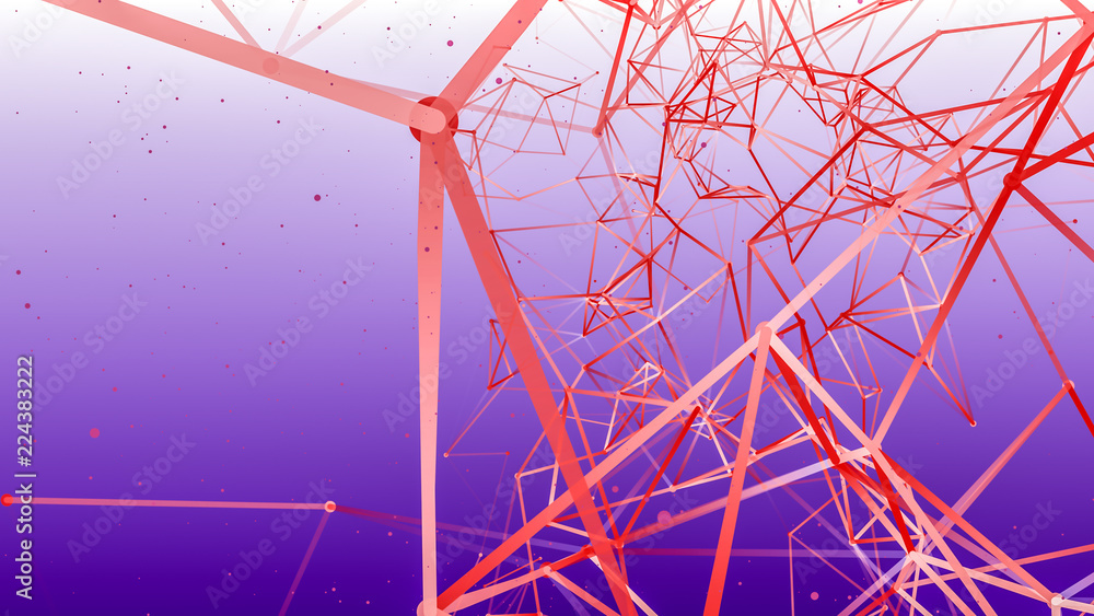 pink particles connected to each other on a purple background. 3D rendering pink particles connected to each other on a purple background. 3D rendering