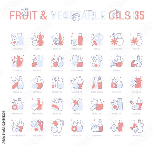 Set Blue Line Icons of Oils.