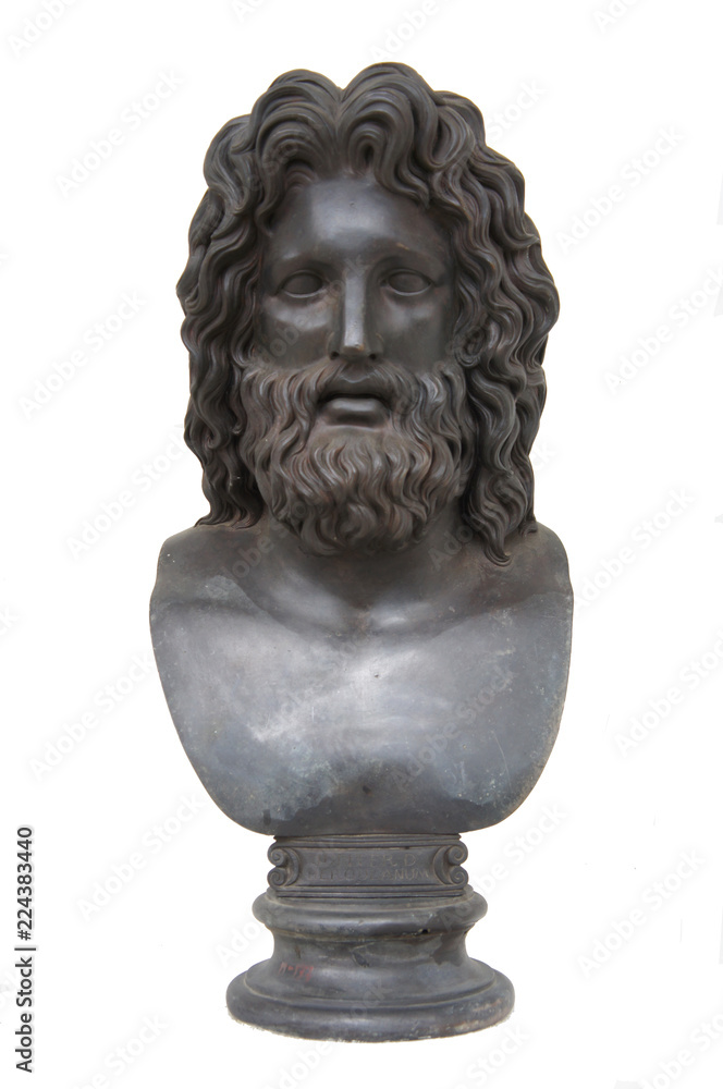 Bronze statue bust of jupiter god isolated