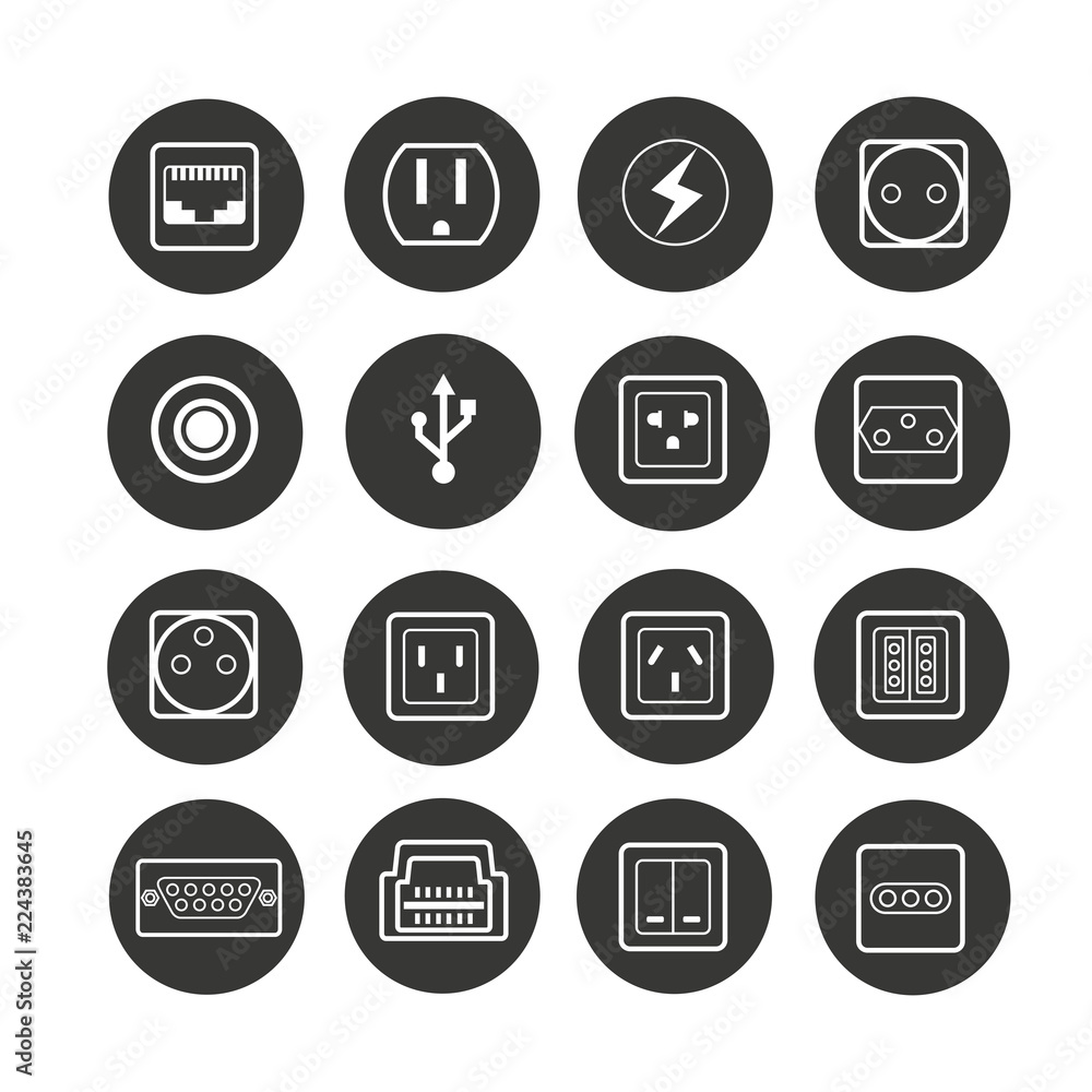 Printelectric outlet icon set in circle buttons Printelectric outlet icon set in circle buttons