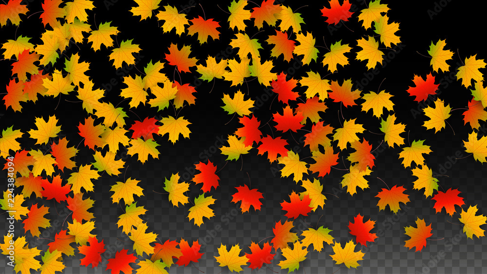 September Vector Background with Golden Falling Leaves. Autumn Illustration with Maple Red, Orange, Yellow Foliage. Isolated Leaf on Transparent Background. Bright Swirl. Suitable for Posters. September Vector Background with Golden Falling Leaves. Autumn Illustration with Maple Red, Orange, Yellow Foliage. Isolated Leaf on Transparent Background. Bright Swirl. Suitable for Posters.