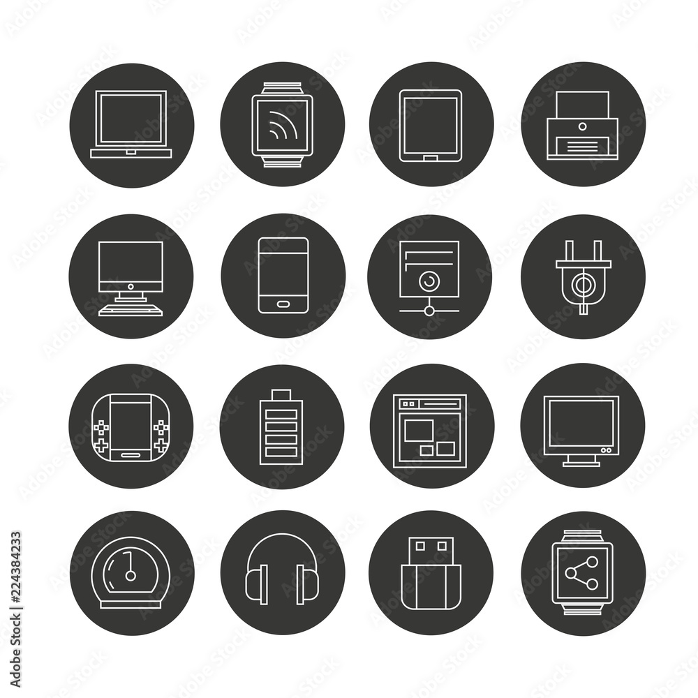 electronic device icon set in circle buttons electronic device icon set in circle buttons