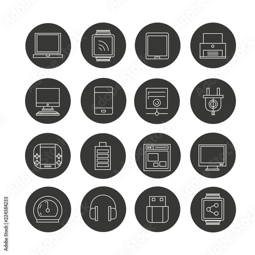 electronic device icon set in circle buttons © bigpa